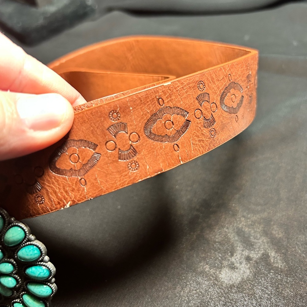 Blue and Brown Pleather  Belt with Turquoise Buckle. Unbranded - Picture 3 of 6
